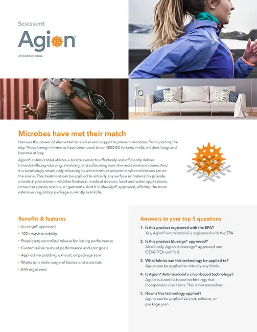 Sciessent Agion Antimicrobial sell sheet.